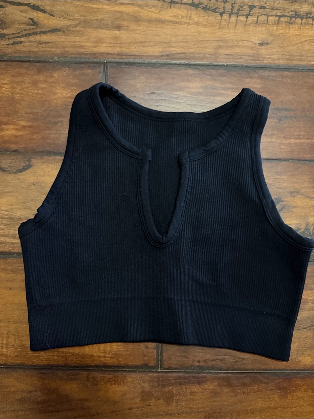Black Ribbed V-Neck Crop Tank Top - Women